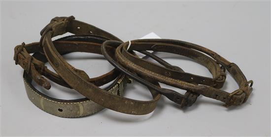 A Victorian inscribed dog collar and other collars